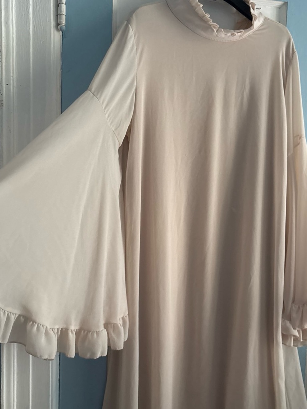 Cream maxi dress with batwing and ruffled sleeves